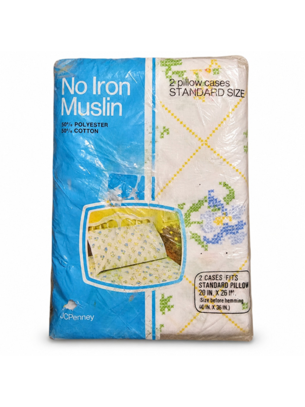Vintage JCPenney No Iron Muslin Floral Pillowcases Standard Set of 2 Sealed